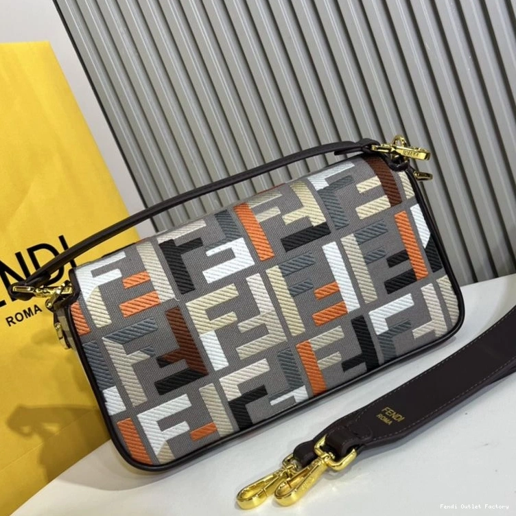 Cheap HOT Bag Fendi Baguette Multi Grey Canvas FF Motif In Medium 0707